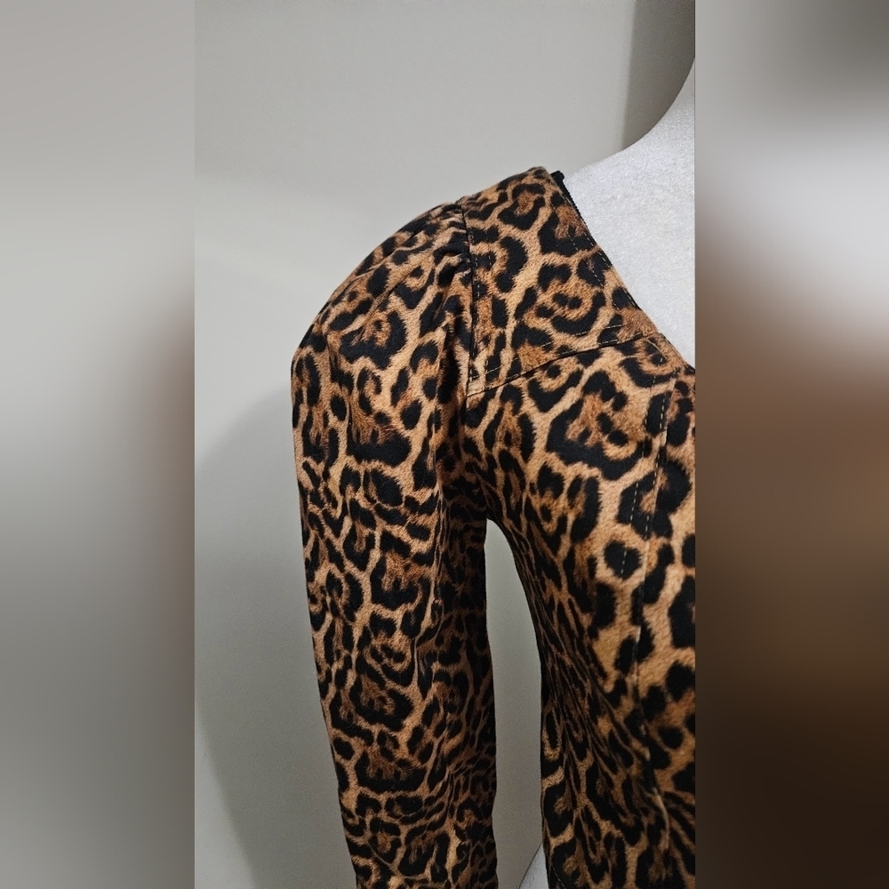 ZARA Leopard Print Long Sleeve Zip Front Puff Sleeve Crop Top.Black/brown.SM NWT - Picture 9 of 14
